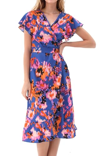 Image of Women's Summer Wrap Maxi Dress Casual Boho Floral V Neck Short Sleeve Ruffle Hem Split Beach Long Dresses