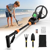 Metalldetektor für Kinder, IP68 Wasserdichter und Leichter Metalldetektor mit LCD und Tonanzeige, Hochempfindlicher Metalldetektor für Kinder mit Schaufel, Rechen und Rucksack zur Schatzsuche