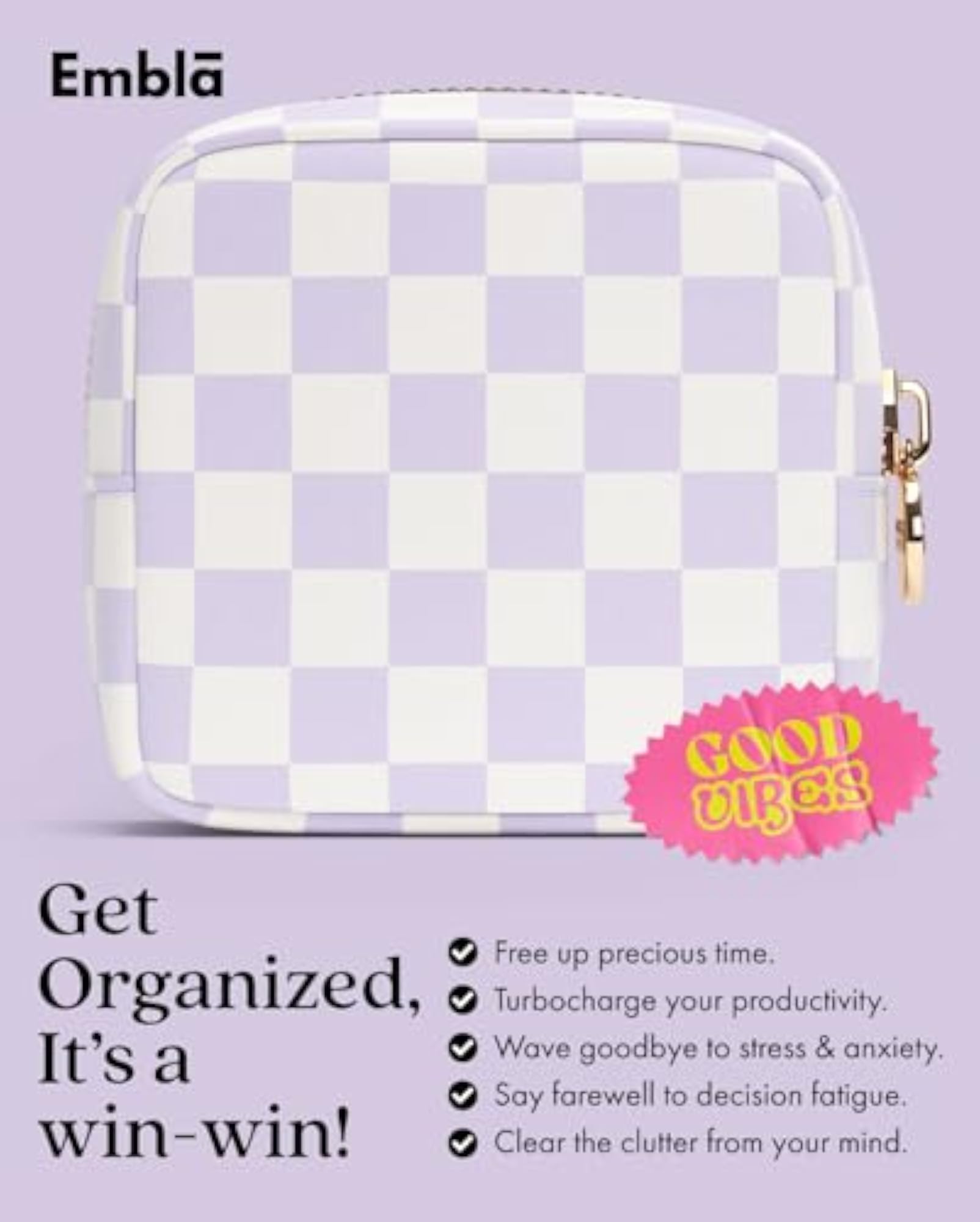 Portable Checkered Pattern Cosmetic Organizer Bag