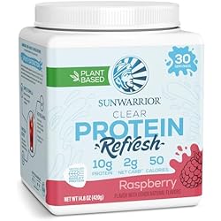 Sunwarrior Clear Protein Powder Plant-Based Water Mix, Vegan and Refreshing Protein and Hydration Supplement 10g Per Serving Raspberry Flavored 420g Tub 30 Servings