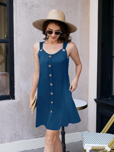 Image of ETCYY Sun Dresses for Women 2026 Vacation Beach Swimsuit Coverups Sundresses Button Down Sleeveless Summer Dress,Navy,Large
