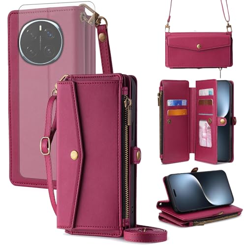 Housse Honor Magic 7 Pro style sac à main rouge pour sorties et voyage