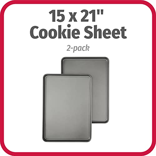 GoodCook Everday Nonstick Carbon Steel 15” x 21” Baking Sheet Set, 2 Pack – Extra-Large Carbon Steel Cooking Pans, Bakeware Set, Cookie Sheets for Baking, Oven Pan Set - Image 2