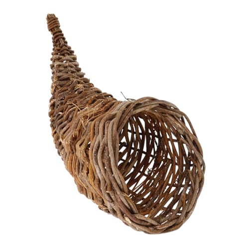 FONDOTIN Wicker Horn Baskets Handmade Rattan Cornucopia Fruit Snack Decorative Storage