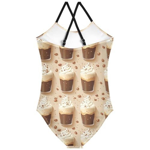Pigsaly Girls One Piece Swimsuits Hot Drink Coffee Cup Kids Cross Back Swimwear Toddler Beach Sport Bathing Suit 3T2