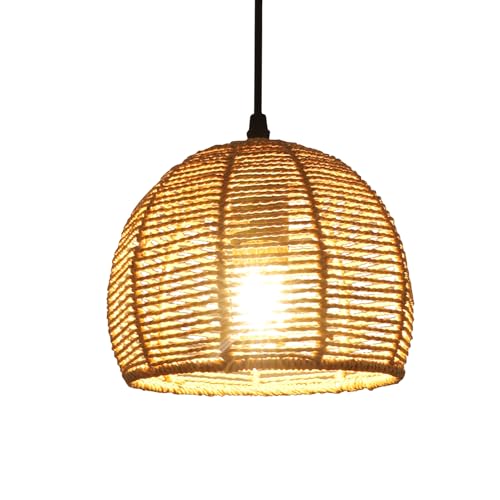 Riserva Lampadario a Sospensione Vintage, Retrò Plafoniera in Rattan E27, Lampada da Soffitto per Soggiorno Cucina Camera da Letto Bar-caffetteria (20CM)