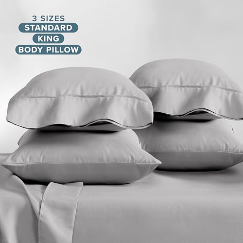 Image of Bare Home Microfiber Bulk Pillow Cases - Standard /Queen Size Set of 4 - Cooling Pillowcases - Double Brushed - Light Grey Pillowcases 4 Pack - Easy Care (Standard - 4 Pack, Light Grey)