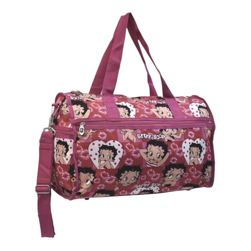 Betty Boop Large Duffel Bag, Durable Microfiber (Pink w/o hook or key ring