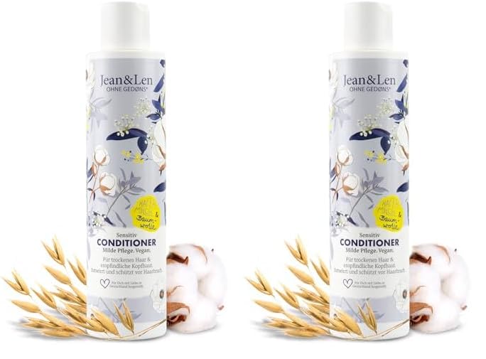 Jean & Len Conditioner Sensitiv Hafermilch & Baumwolle, für trockenes Haar und empfindliche Kopfhaut, verwöhnende und sanfte Pflege, ohne Silikone und Parabene, vegan, 300 ml (Packung mit 2)