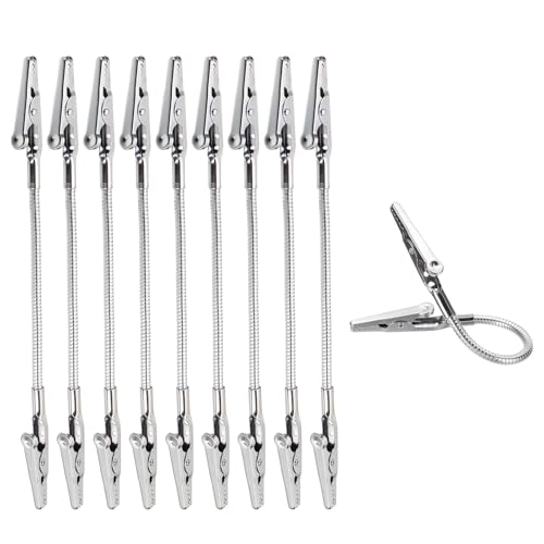 PATIKIL 10 Pcs Double Head Alligator Clip, Flexible Metal Long Hose Alligator Clip Memo Clips Strong Clip Picture Note Holders for DIY Note Photo Memo, Silver