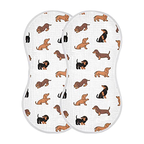 Image of WELLDAY Muslin Baby Burp Cloths Set of 2, Soft Absorbent Cute Dogs Dachshunds Muslin Washcloths, Bibs, Face Towel for Newborn Boys Girls, 22 x 11 Inch