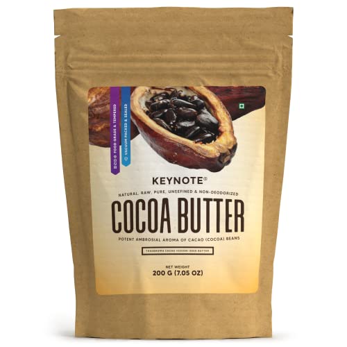 Keynote Cocoa Butter Pure Raw | Food-Grade Non-Deodorized Natural Tempered Cacao Butter | Vacuum Pack 200 g