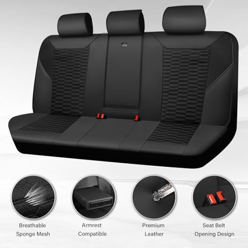 Image of CAR PASS 3D Foam Mesh Leather Back Bench Car Seat Covers,Breathable Rear Seat Cover Universal Fit for Most Cars Sedans SUVs Vans Small Trucks 95% Automotive Backseat, Black