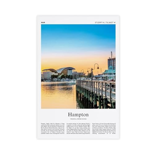 YFET Hampton Color Print Hampton Real Photo Poster Travel Poster Gift Virginia United States USA Travel Minimal City Print Landscape Living Room Office Bedroom Canvas Deco Painting Unframe 16x24inch