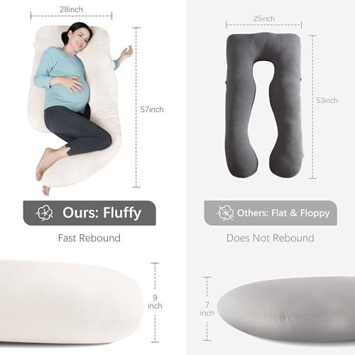 Image of MOON PARK Pregnancy Pillows for Sleeping - U Shaped Full Body Maternity Pillow with Removable Cover - Support for Back, Legs, Belly, Hips - 57 Inch Pregnancy Pillow for Women - Ivory