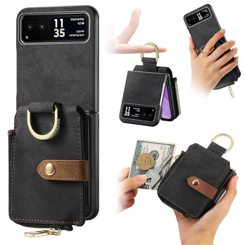 Étui Motorola Razr 40 noir housse portefeuille en cuir avec sangle