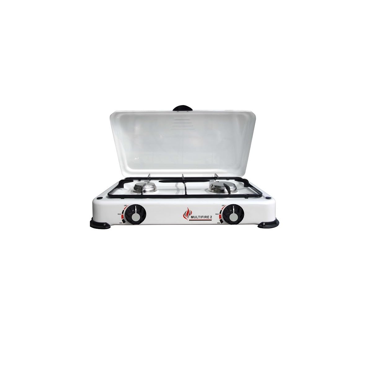 INTEC - Réchaud à Gaz 2 Feux 3200W, Brûleurs en Fonte Amovibles. Plaque de Cuisson Mobile avec Couvercle de Protection. Compatible Gaz Butane/Propane pour Camping et Jardin.
