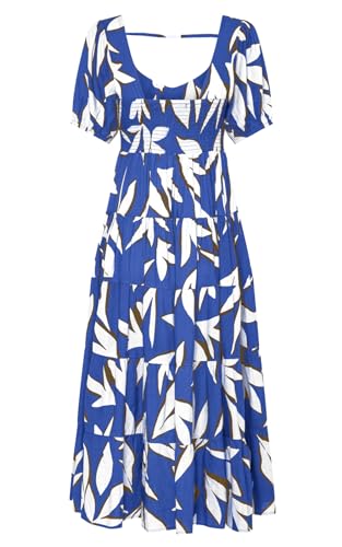 Image of PRETTYGARDEN Puff Short Sleeve Cewneck Floral Long Fall Dresses for Women 2025 Flowy Tiered Hem Maxi Wedding Guest Dress