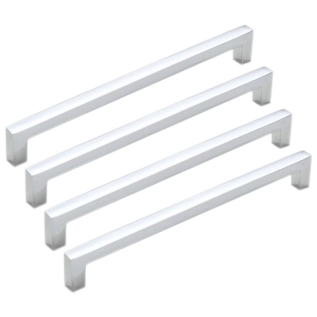 Poignée de tiroir pour placard de cuisine lot de 4 tirettes ergonomiques en chrome argenté