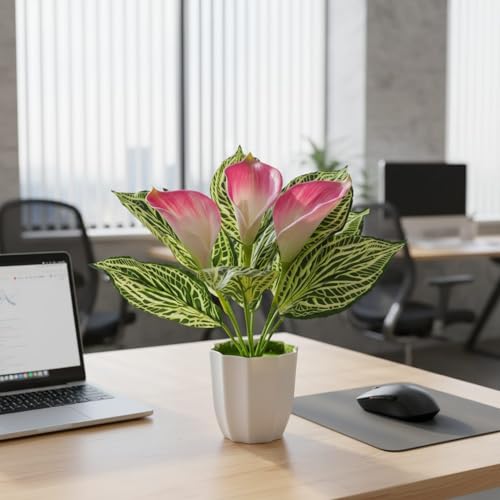 Image of fancymart Artificial Calla Lily Plant with Pot - 30 cm Height Decorative Flower Leaves (Pack of 1) | Realistic Faux Plant for Home & Office Decor | Table, Shelf & Desk Decoration