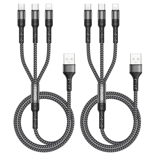 RAVIAD Multi USB Kabel [2Stück 2M] 3 in 1 Universal Ladekabel Schnellladekabel Mehrfach Ladekabel mit Micro USB Typ C Lightning Kabel für iPhone 17/16/15, Galaxy S25/S24/S23, Huawei, LG, HTC - Grau