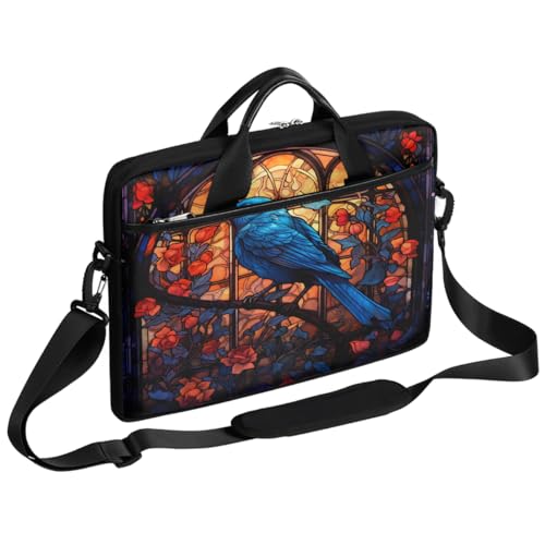 Funda para portátil de 15 pulgadas con diseño de vidrieras artísticas de pájaros y rosas, maletín delgado para negocios, bandolera con correa ajustable, para mujeres y hombres, ideal para oficina, trabajo y viajes miniatura 1