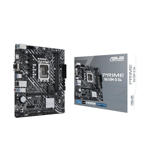 ASUS Prime H610M-D D4 - Placa Base mATX Intel H610 LGA 1700 (RAM DDR4, PCIe 4.0, M.2, Ethernet de 1 GB Realtek, HDMI, D-Sub, USB 3.2 Gen. 1, SATA 6 Gbps, Puerto COM, Conectores LPT y RGB)