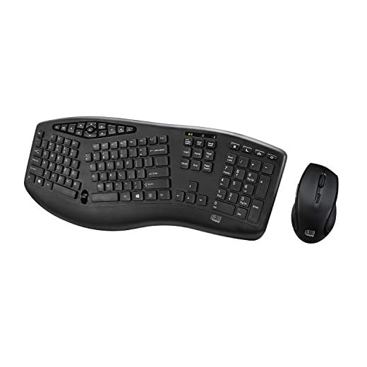 Adesso Truform Media 1600 (WKB-1600CB) 2.4GHz RF Wireless Ergonomic Keyboard and Optical Mouse , Multi-Media Keys and Adjustable DPI Mouse 5 Million Keystrokes Black