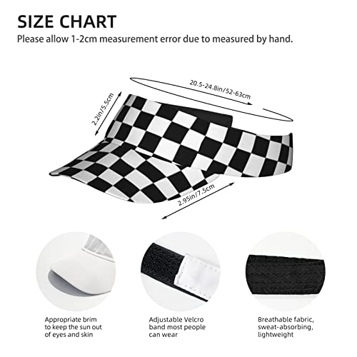 Logmor Black White Race Checkered Flag Pattern Sunscreen Visor Hats For Women & Men, Sport Empty Top Baseball Sun Cap, Tennis Visor, Golf Visor #TOP5