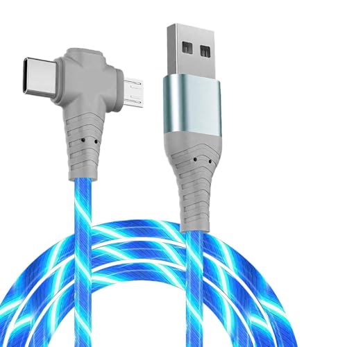 3 in 1 LED Light Up Charging Cable,2m Multi USB Charger Cord Flowing LED Fast Charging Cable with Type C Micro USB Compatible with iPhone Samsung Huawei Android Devices Blue