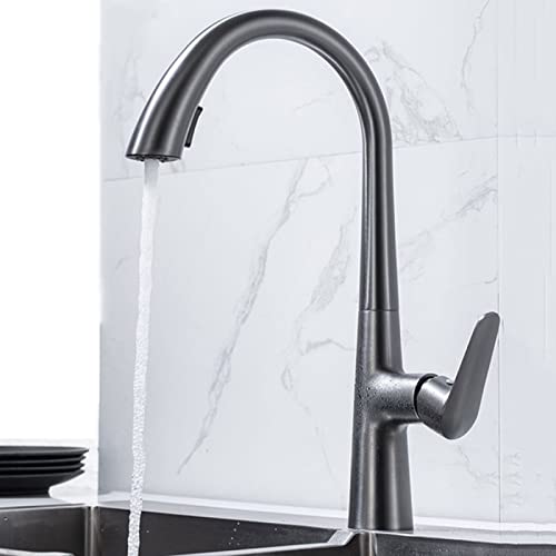 Grifo de cocina extraíble para eliminar salpicaduras con doble caño giratorio gris 2
