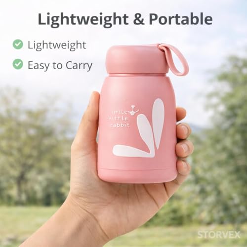 Image of Rabbit Design Cartoon Kids Bottle 330 ML | Cute Printed School Bottle with Handle | Compact Portable Bottle for School Travel Return Gift (Pack of 1)