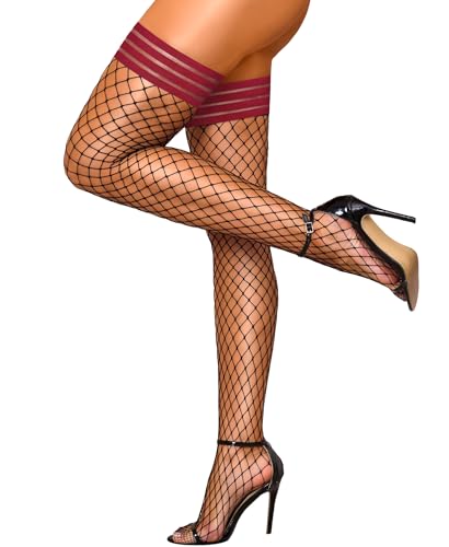 RSLOVE Fishnet Thigh High Stockings - Womens Fishnet Stockings Antiskid Silicone Stay Up Pantyhose Sexy Lingerie for Women
