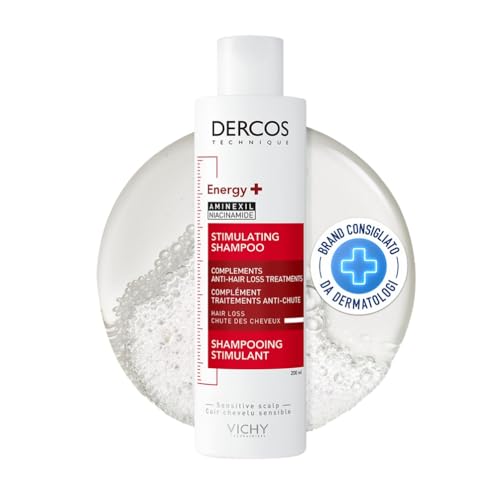 Vichy Dercos, Shampoo Energizzante, Per Tutti i Tipi di Capelli, Azione Anti-Caduta, Capelli Sani e Forti, Arricchito con Aminexil e Niacinamide, 200 ml