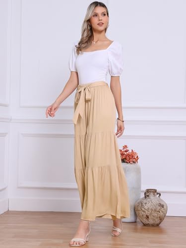 Image of Allegra K Women's 2026 Summer Wide Leg Palazzo Pants High Waisted Flowy Trendy Casual Lounge Boho Beach Ruffles Trousers