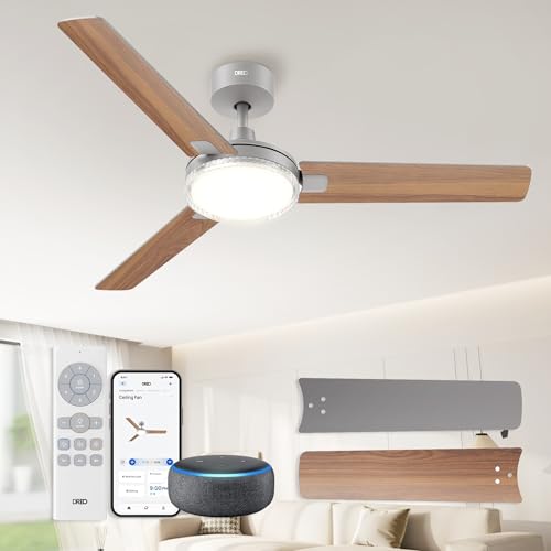Image of DREO Smart Ceiling Fans with Lights, 52 Inch Grey Ceiling Fan, 12 Speeds & 3 Fan Modes, Stepless Color Tones, Dimmable LED Light, 1-12H Timer, Quiet DC Motor, Remote /APP /Alexa /Wall Switch Control