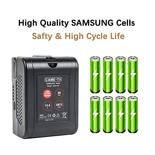 Came-Tv 6875Mah Mini-99 V-Mount Battery 99Wh D-Tap 14.4V 15A And Usb 5V 2.1A Compatible With Bmpcc 4K / 6K, Fx6, Zcam-E2, A7S, Komodo Cameras #TOP1
