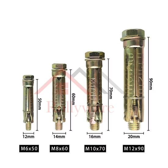 ROLLYWARE ® M6x50mm Expansion Bolts Shield Anchor Heavy-Duty Zinc Plated 12mm Diameter Anchor for Construction Home and Industrial Use Bolt Type Wall Anchor Fasteners Kit,Rust Proof (10, M6x50mm) - Image 7 thumbnail