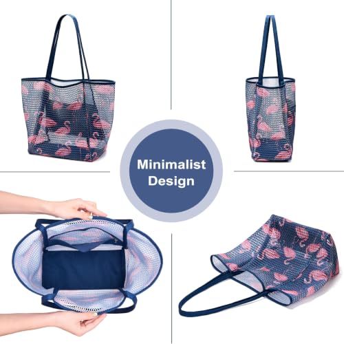 Image of KALIDI Beach Nylon Mesh Tote Bag, Casual Tote Bag Hobo Women Foldable MAX 23L Shoulder Bag For Beach Picnic Vacation