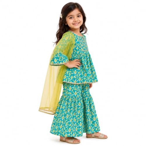 Image of LITTLE GINNIE Girls Kurta Sharara Set | Traditional Ethnic Wear for Kids