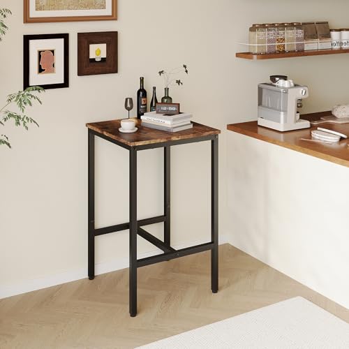 Lutown-Teen Square Bar Table, High Top Table - Industrial Metal Frame for Small Spaces & Narrow Kitchens, 23.6x23.6x36.9 in (LxWxH), Easy Assembly, Rustic Brown and Black - Thumbnail 2