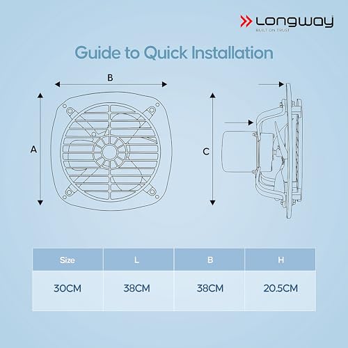 Image of LONGWAY Ventilo 12 Inch 300 mm Energy Efficient Exhaust Fan | High Speed Powerful Motor | Low Noise Operation & Easy to Clean | Suitable for Bathroom, Kitchen, Office | 2 Years Warranty (Marble Black)
