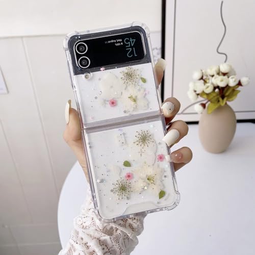 Coque fleurs séchées pour Galaxy Z Flip 4 : le cadeau romantique transparent pour femme