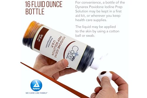 dynarex povidone iodine prep solution usp effective topical antiseptic liquid for skin and mucosa cleansing and preparation brown 1 - 16 fluid oz bottle
