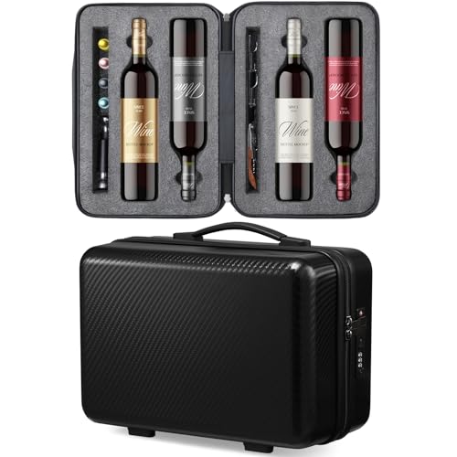 Wine Travel Suitcase for 4 Standard Wine Bottles - 360-degree All-around Protection Bottle Luggage for Airplane Car Outdoor Carrying - Impact Resist Sturdy Waterproof Wine Bottle Protector Case