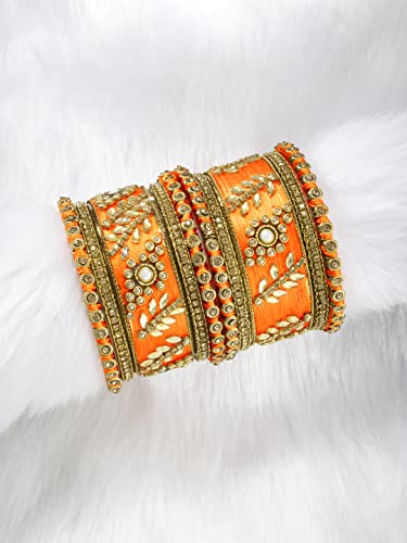Image of Peora Silk Thread Kundan & Stone Studded Chuda Bangles Set Gift for Women