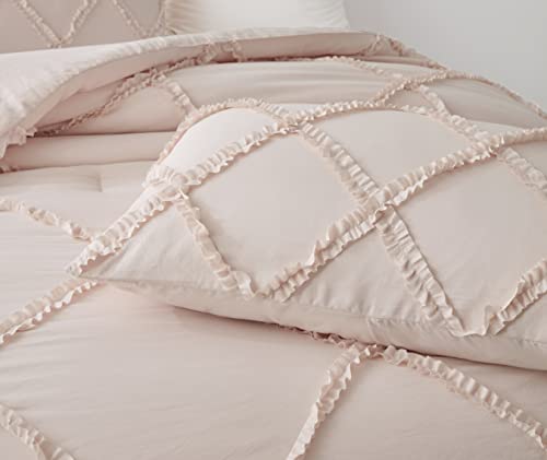Chezmoi Collection Vivian 3-Piece Diamond Ruffle Quilted Trim Soft Washed Microfiber Comforter Set (Queen, Blush) Chezmoi Collection Vivian 3-Piece Diamond Ruffle Quilted Trim Soft Washed Microfiber Comforter Set (Queen, Blush)