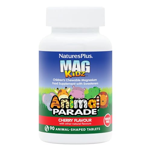 NaturesPlus Animal Parade MagKidz Children’s Magnesium Supplement - Natural Cherry Flavour, Teeth, Bones and Muscle Support - Gluten Free, Vegan - 90 Chewable Animal Shaped Tablets
