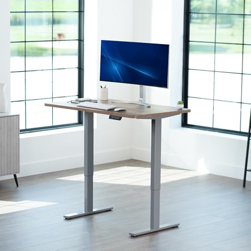 Image of VIVO Reclaimed Wood 43 x 24 in Standing Desk, DESK-KIT-1G4P | Electric, Holds 220 lbs, Sit Stand, Height Adjustable, Solid One-Piece Table Top, Memory Presets, 1B Series, Gray Frame