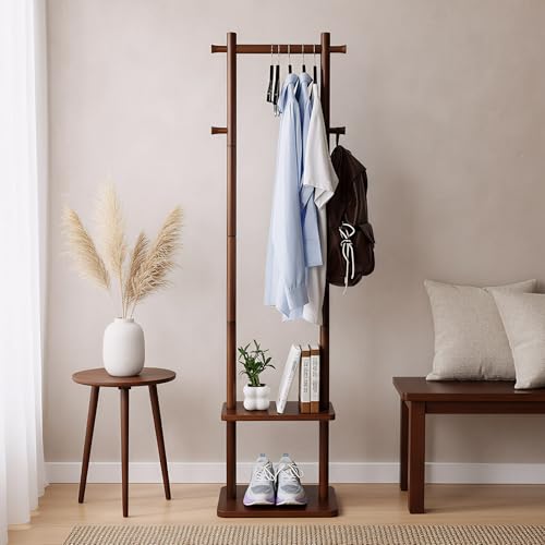Wooden Freestanding Rack with Shelves
